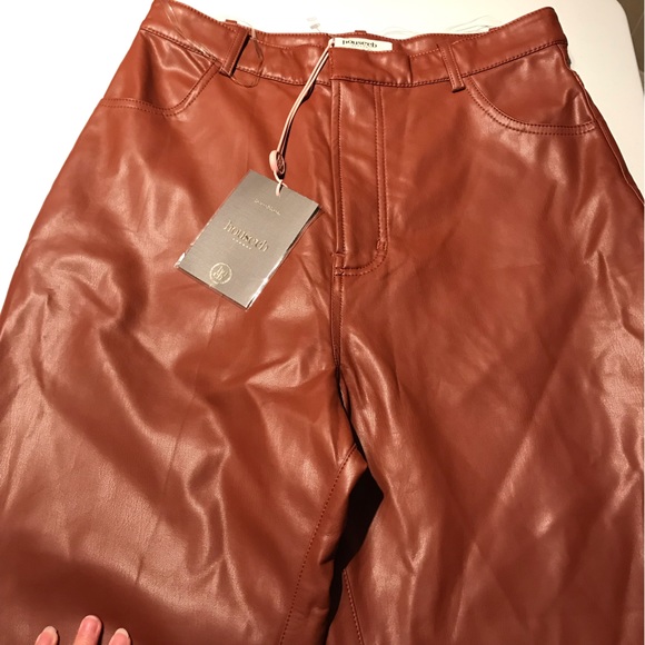 NWT House of CB Inaya Stretch Vegan Leather Trousers in Brown Size Large - Picture 6 of 16